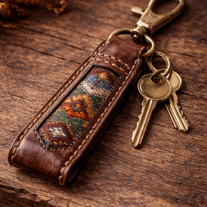 llavero de cuero artesanal con incrustación (méxico)