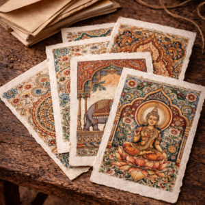 paquete de postales artesanales ilustradas (india)