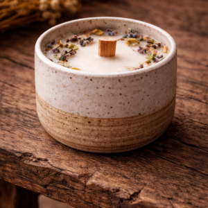 vela artesanal de cera de soya con cerámica (méxico)